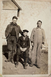 William Kurelek's father Dmytro (Metro) Kurelek (far right) as young man, c. 1923, Private Collection.